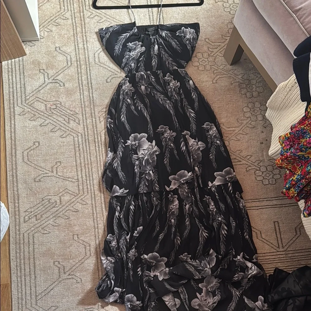 All Saints Black Floral Midi Dress - Picture 2 of 3